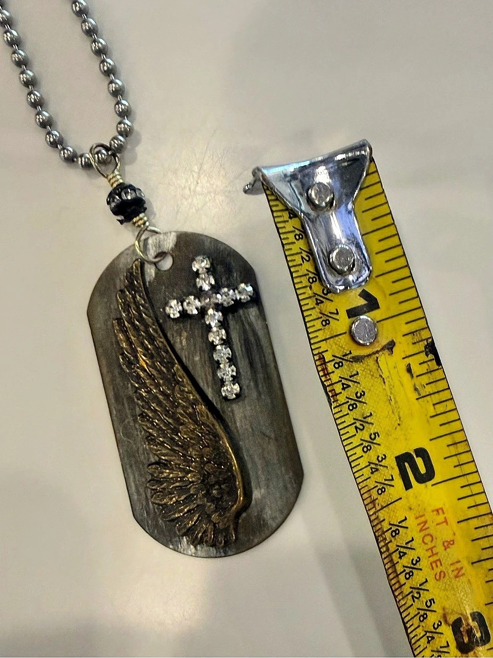 Wing Cross Dog Tag Pendant Necklace